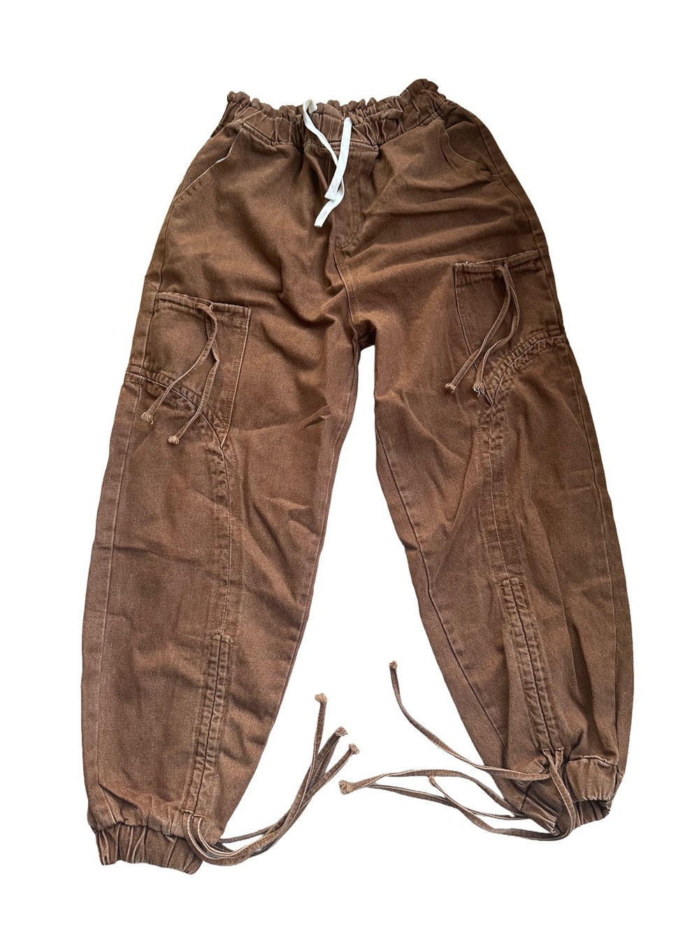 Brown Drawstring Cargo Jogger Pants for Women - Picture 1 of 2